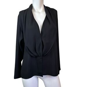 Emanuel Ungaro Classic Designer Black Deep V Neck Blouson Blouse sz 42=8